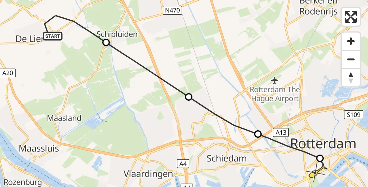 Routekaart van de vlucht: Lifeliner 2 naar Erasmus MC, Noord-Lierweg