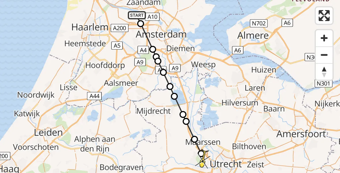 Routekaart van de vlucht: Lifeliner 1 naar Utrecht, Sardiniëweg