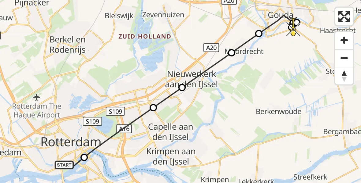 Routekaart van de vlucht: Lifeliner 2 naar Haastrecht, Maaskade