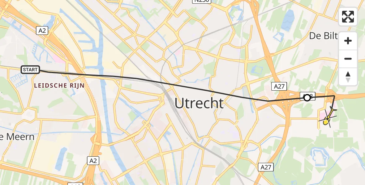 Routekaart van de vlucht: Lifeliner 1 naar Universitair Medisch Centrum Utrecht, Wolfgang Pauliweg