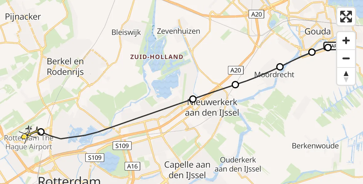 Routekaart van de vlucht: Lifeliner 2 naar Rotterdam The Hague Airport, Veerstalblok