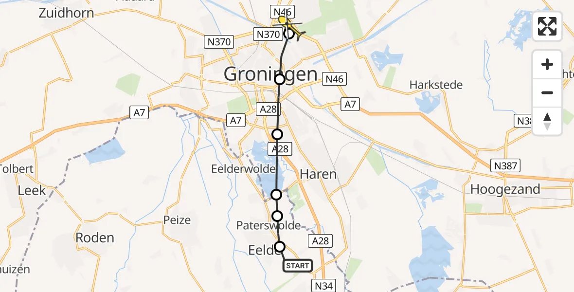 Routekaart van de vlucht: Lifeliner 4 naar Groningen, Veenweg