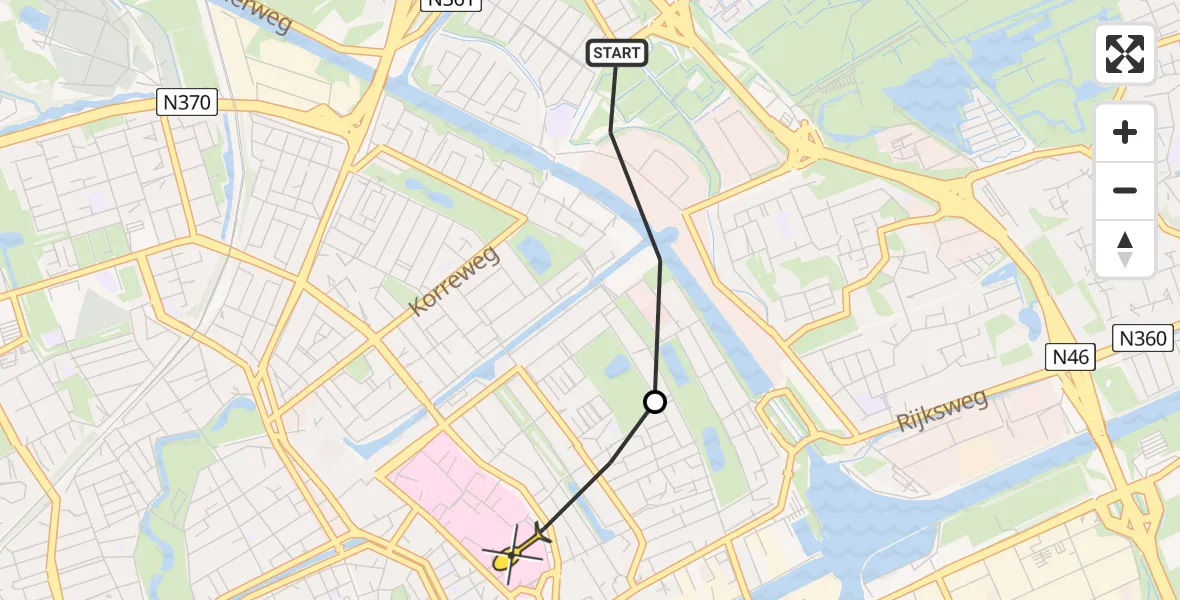 Routekaart van de vlucht: Lifeliner 4 naar Universitair Medisch Centrum Groningen, Klaprooslaan