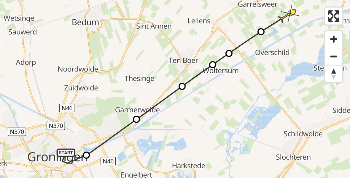 Routekaart van de vlucht: Lifeliner 4 naar Wirdum, Veemarktstraat