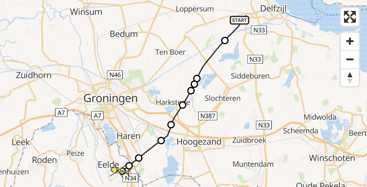Routekaart van de vlucht: Lifeliner 4 naar Groningen Airport Eelde, Netweg