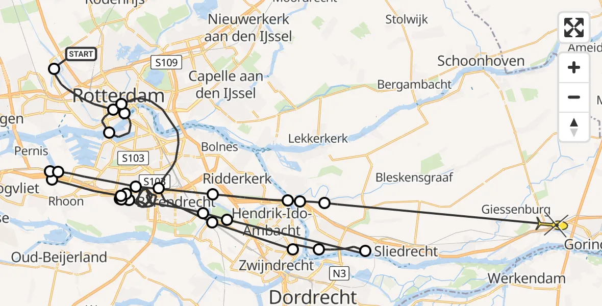 Routekaart van de vlucht: Politieheli naar Schelluinen, Legakkerpad