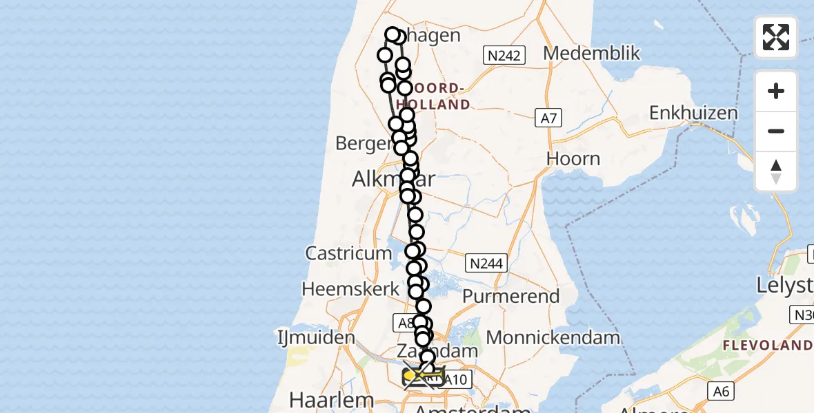 Routekaart van de vlucht: Lifeliner 1 naar Amsterdam Heliport, Capriweg
