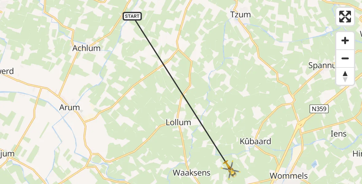 Vluchtroute Ambulancehelikopter Achlum - Kûbaard, 23 mei 2024, 14:54