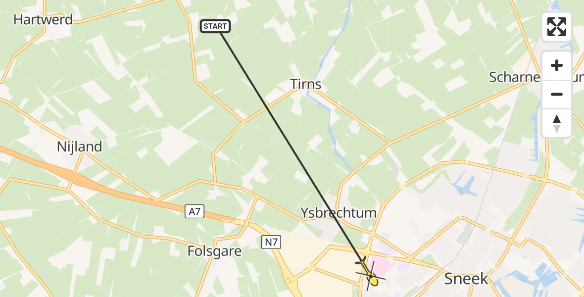 Routekaart van de vlucht: Ambulancehelikopter naar Sneek, Simmerdyk