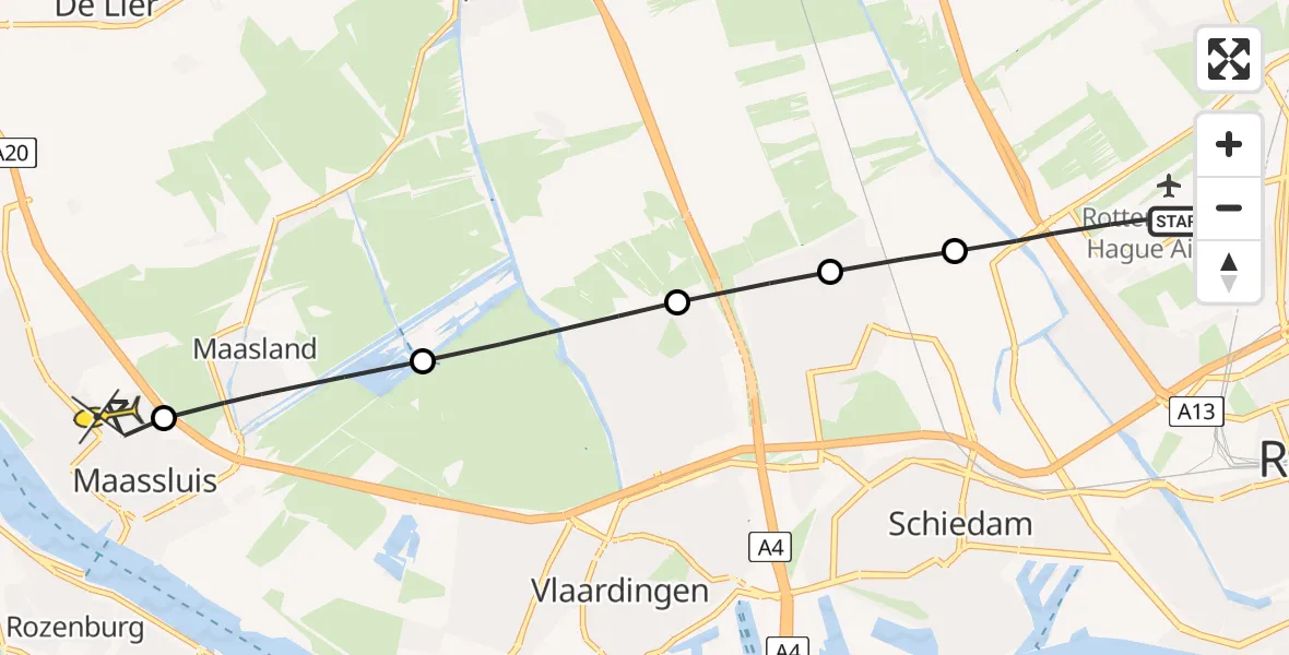 Routekaart van de vlucht: Lifeliner 2 naar Maassluis, Katershofpad