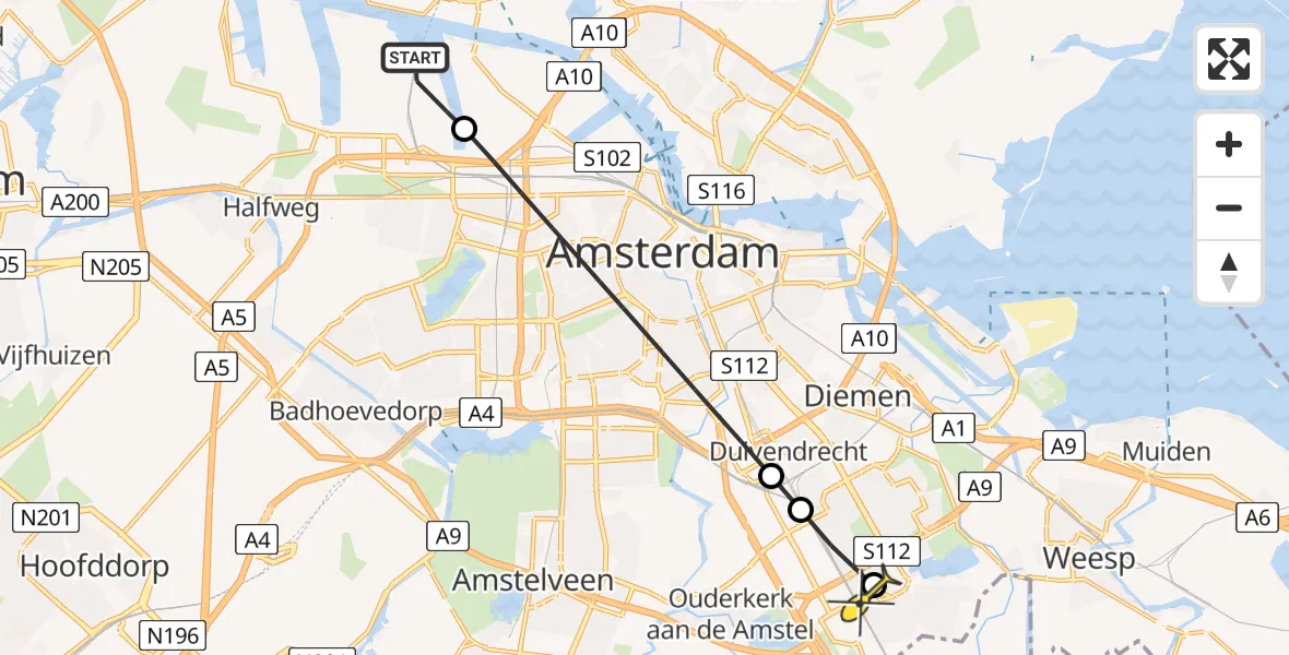 Routekaart van de vlucht: Lifeliner 1 naar Academisch Medisch Centrum (AMC), Bosporushaven