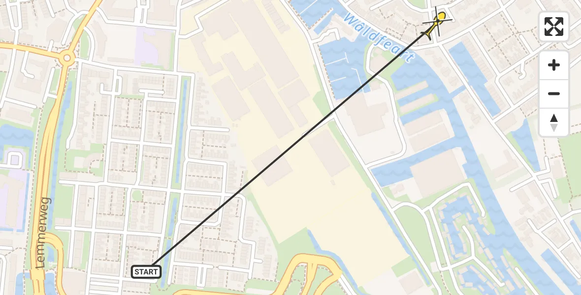 Routekaart van de vlucht: Ambulanceheli naar Sneek, Johan Willem Frisostraat