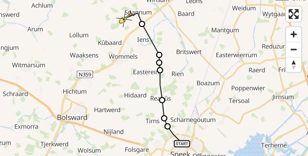 Routekaart van de vlucht: Ambulancehelikopter naar Spannum, Stadsrondweg-Noord