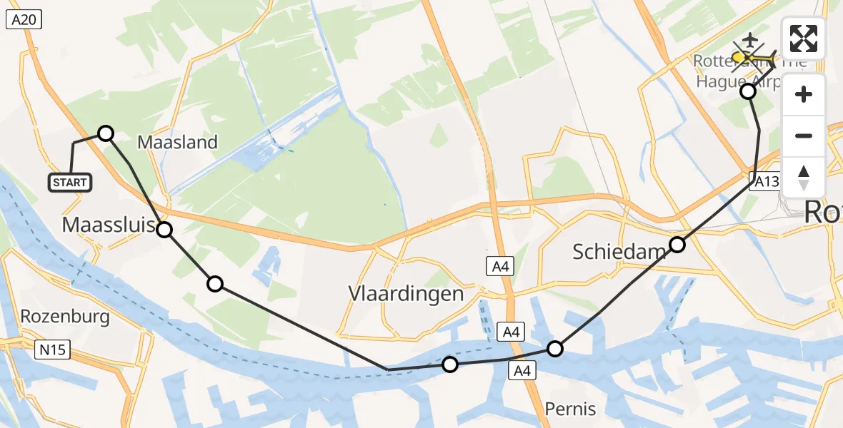 Routekaart van de vlucht: Lifeliner 2 naar Rotterdam The Hague Airport, Dijkpolder