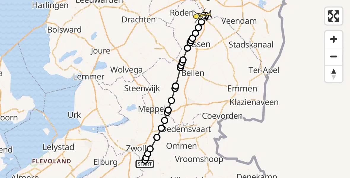 Routekaart van de vlucht: Lifeliner 4 naar Groningen Airport Eelde, Gemaalweg