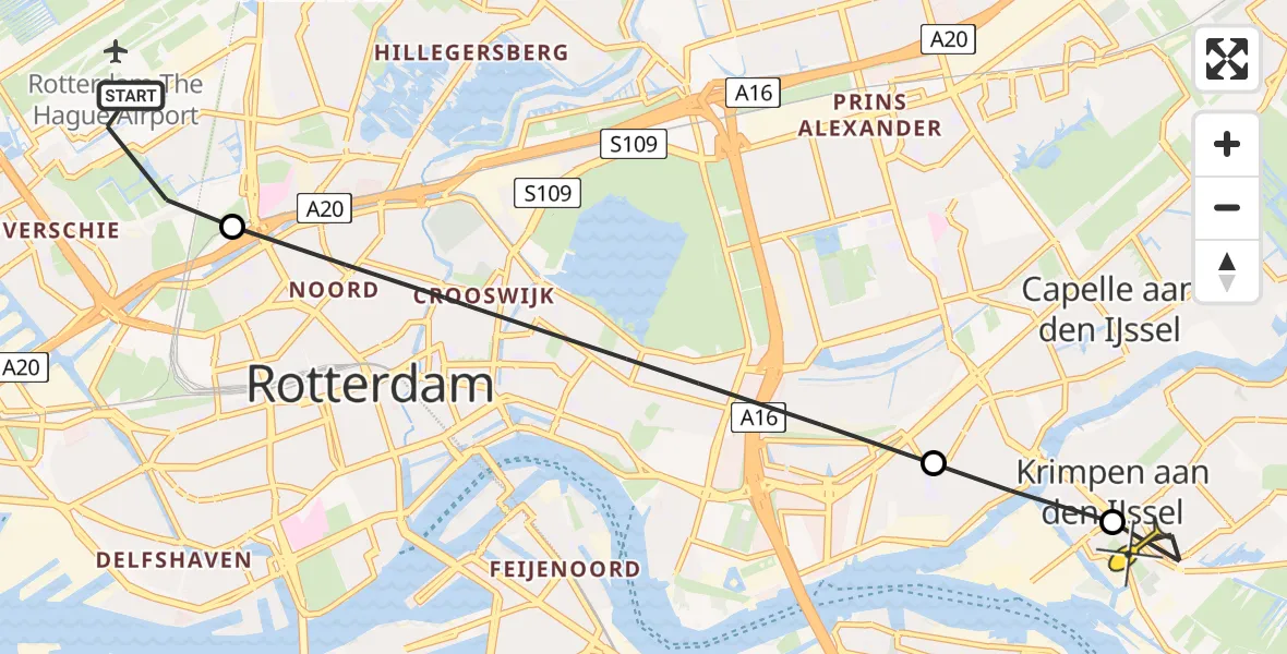 Routekaart van de vlucht: Lifeliner 2 naar Krimpen aan den IJssel, Zestienhoven