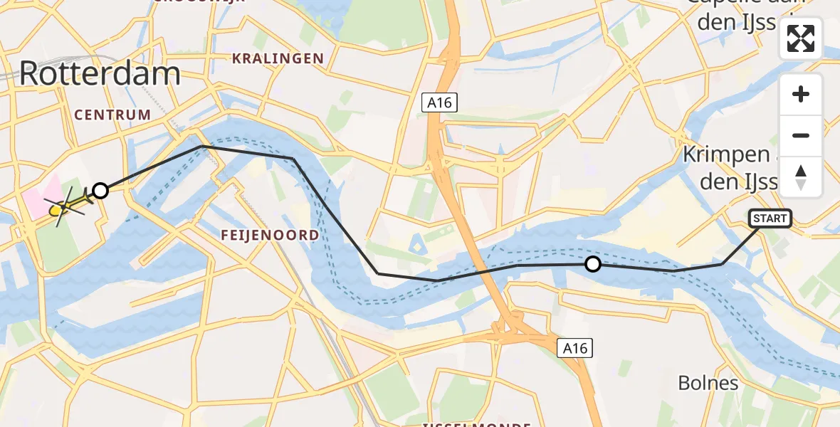 Routekaart van de vlucht: Lifeliner 2 naar Erasmus MC, Industrieweg