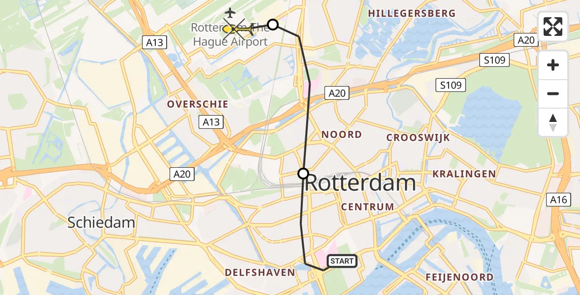 Routekaart van de vlucht: Lifeliner 2 naar Rotterdam The Hague Airport, Jan van Vuchtstraat