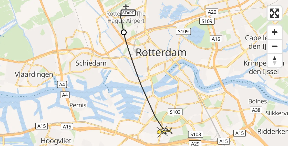 Routekaart van de vlucht: Lifeliner 2 naar Rotterdam, Brandenburgbaan