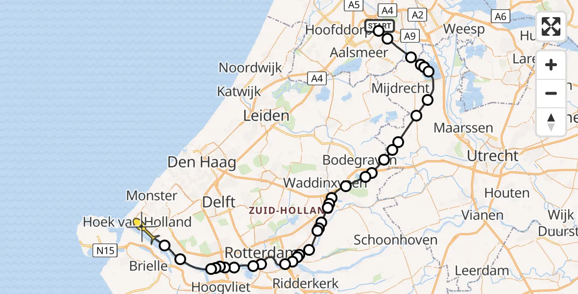 Routekaart van de vlucht: Politieheli naar Hoek van Holland, Mr. Jac. Takkade