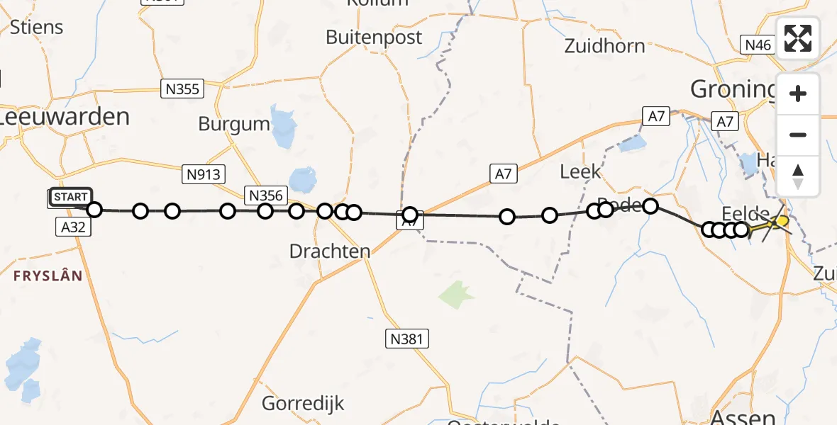 Routekaart van de vlucht: Lifeliner 4 naar Groningen Airport Eelde, Griene dyk