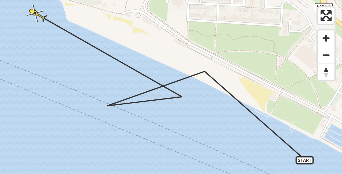 Routekaart van de vlucht: Politiehelikopter naar Hoek van Holland, Koningin Emmaboulevard