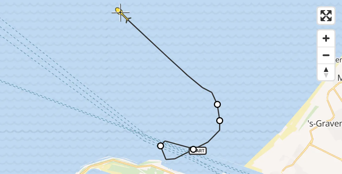 Routekaart van de vlucht: Politiehelikopter naar Maasgeul