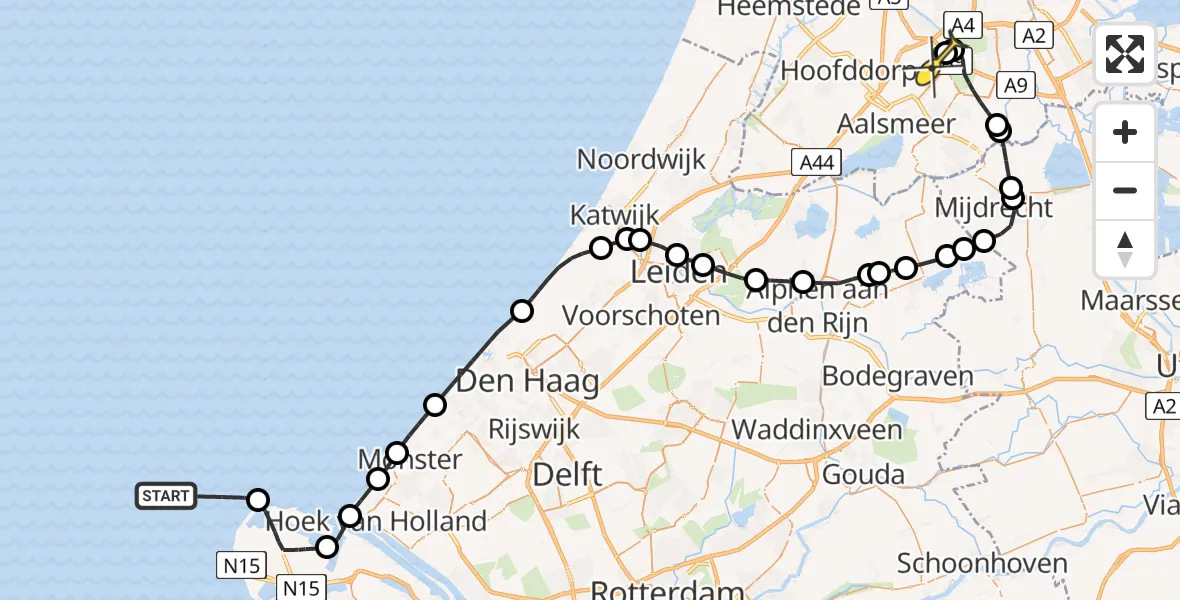 Routekaart van de vlucht: Politieheli naar Schiphol, Halim P.K. straat
