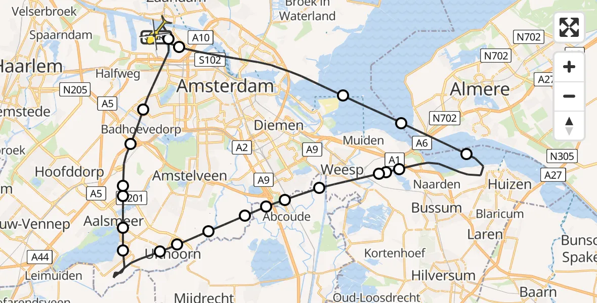 Routekaart van de vlucht: Lifeliner 1 naar Amsterdam Heliport, Westhaven