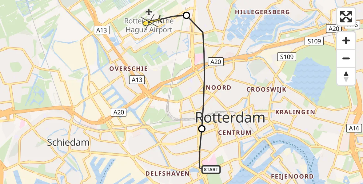 Routekaart van de vlucht: Lifeliner 2 naar Rotterdam The Hague Airport, Zijdewindestraat