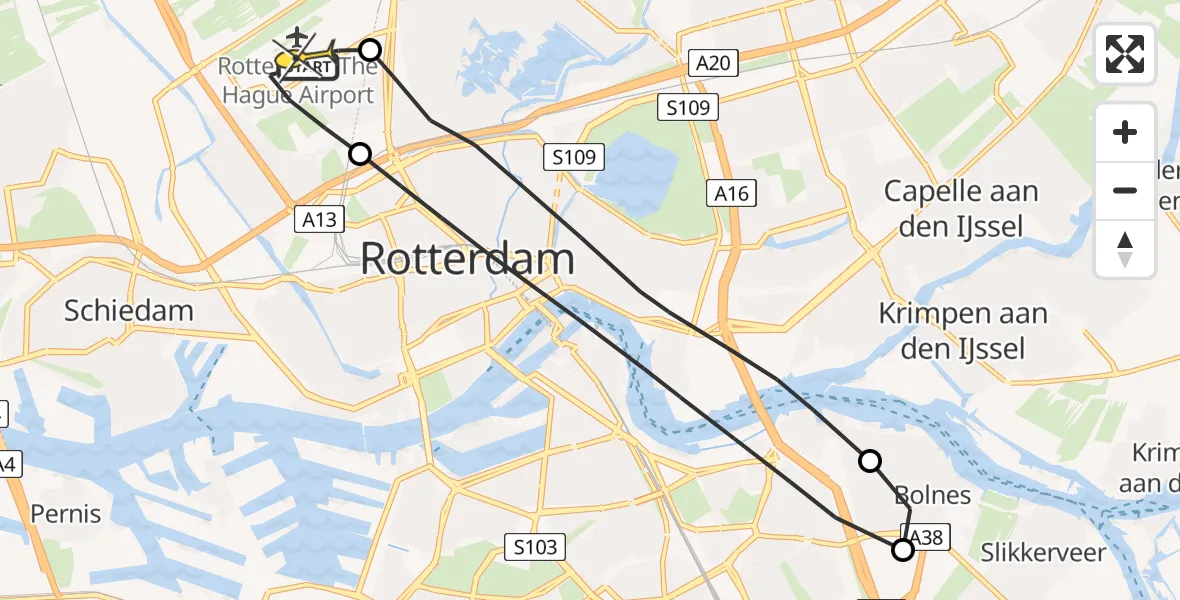 Routekaart van de vlucht: Lifeliner 2 naar Rotterdam The Hague Airport, Van der Duijn van Maasdamweg