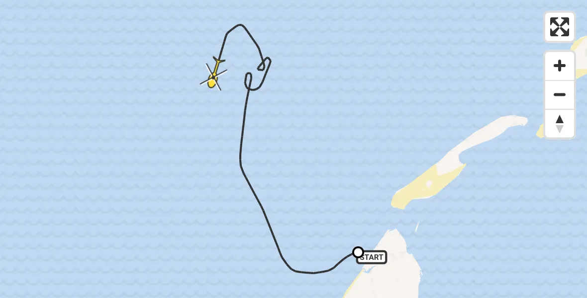 Routekaart van de vlucht: Kustwachthelikopter naar Naaktstrand Texel