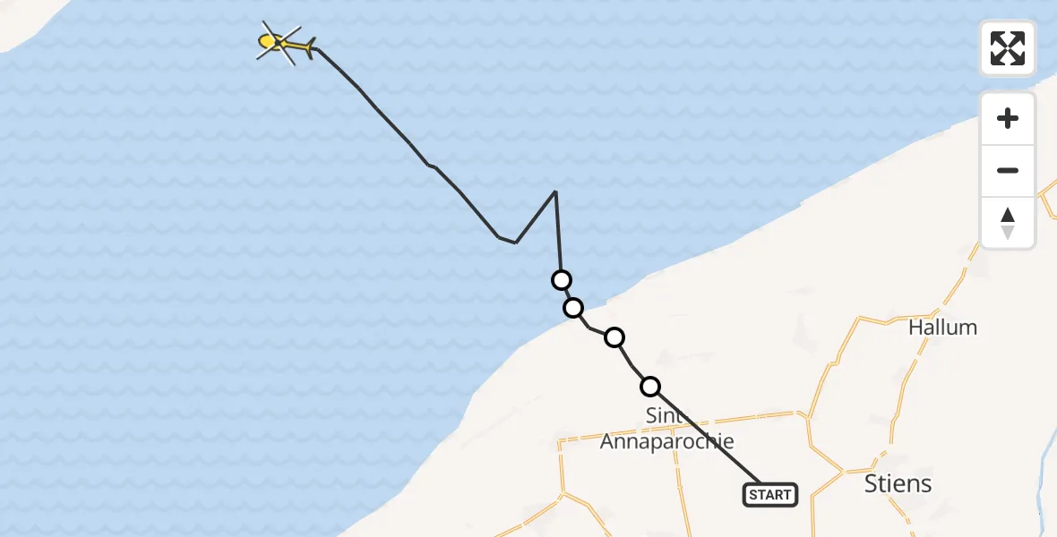 Routekaart van de vlucht: Ambulancehelikopter naar Oosterend, Stadhoudersweg