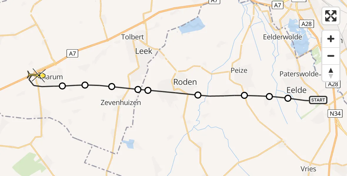 Routekaart van de vlucht: Lifeliner 4 naar Marum, Molenweg