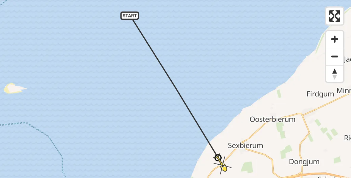 Routekaart van de vlucht: Ambulancehelikopter naar Pietersbierum, Ballast Plaat