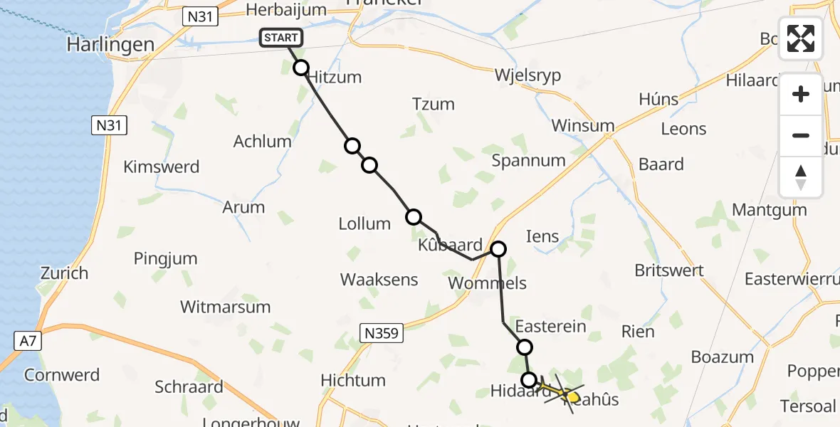 Routekaart van de vlucht: Ambulancehelikopter naar Reahûs, Sopsum