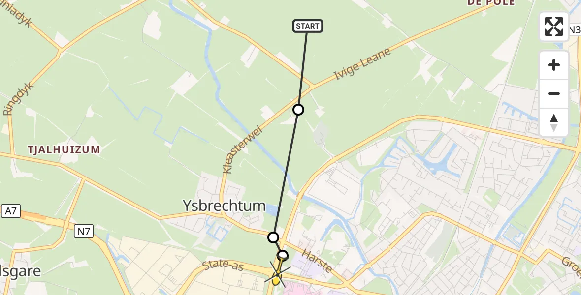 Routekaart van de vlucht: Ambulancehelikopter naar Sneek, Schoonoord