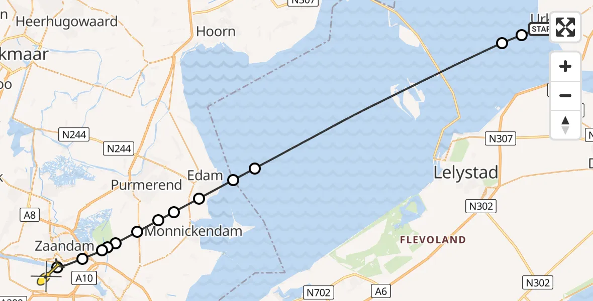 Routekaart van de vlucht: Lifeliner 1 naar Amsterdam Heliport, Urk Approach