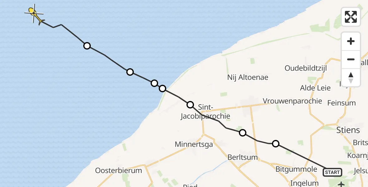 Routekaart van de vlucht: Ambulanceheli naar Oosterend, Langhuisterweg
