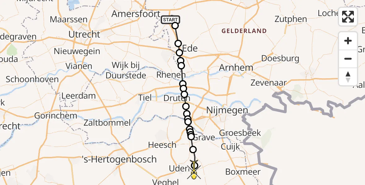 Routekaart van de vlucht: Lifeliner 3 naar Vliegbasis Volkel, Nieuw Burgelaarseweg