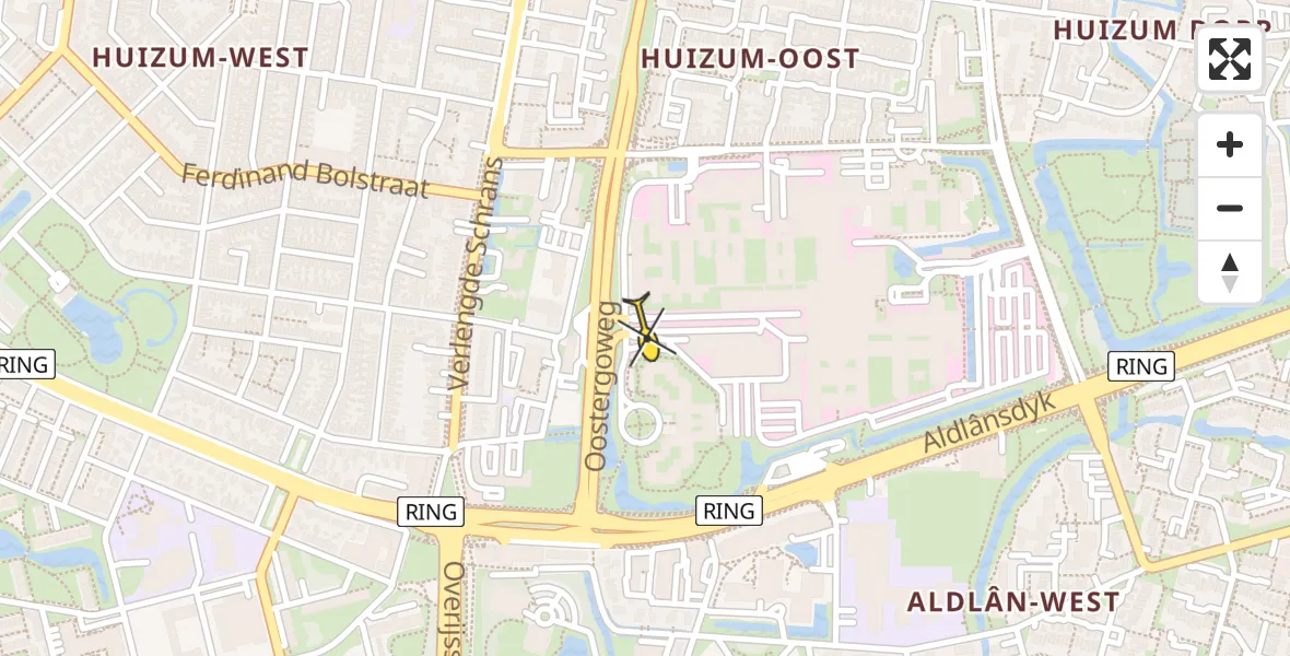 Vluchtroute Ambulancehelikopter van Leeuwarden naar Leeuwarden