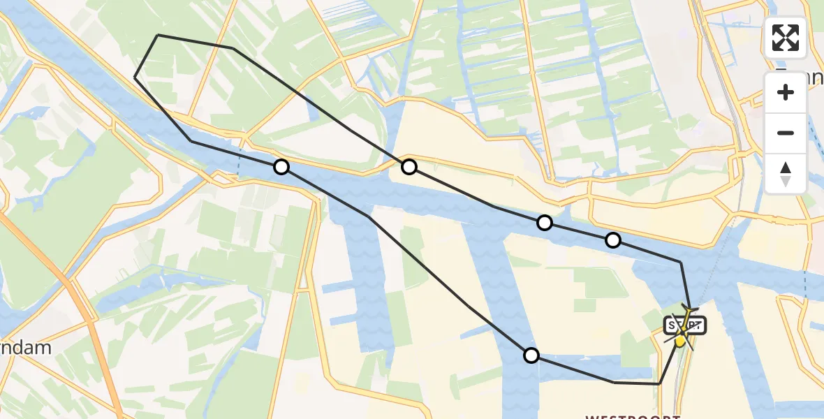 Routekaart van de vlucht: Lifeliner 1 naar Amsterdam Heliport, Amerikahavenweg