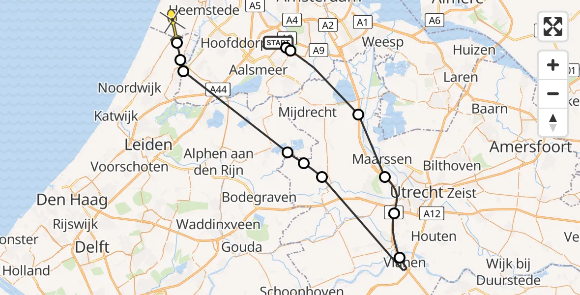 Routekaart van de vlucht: Politieheli naar Zandvoort, Bosrandweg