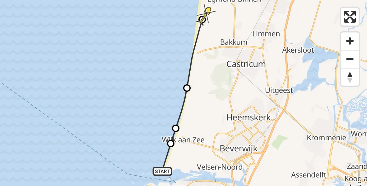 Routekaart van de vlucht: Politiehelikopter naar Egmond-Binnen, Strand Zuiderbad