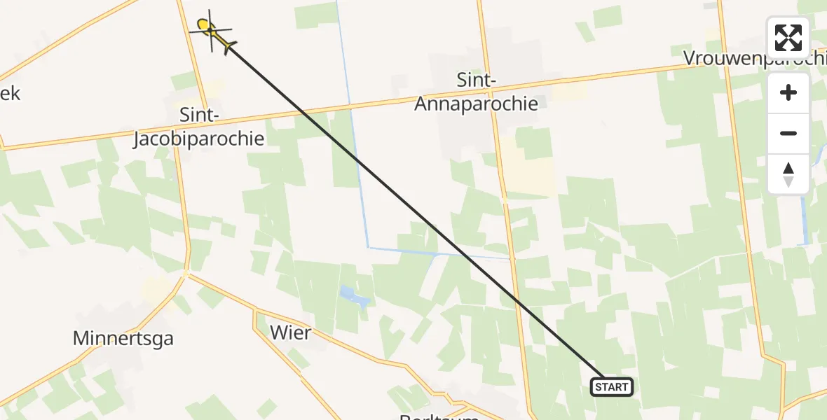 Routekaart van de vlucht: Ambulancehelikopter naar St.-Jacobiparochie, Kadal