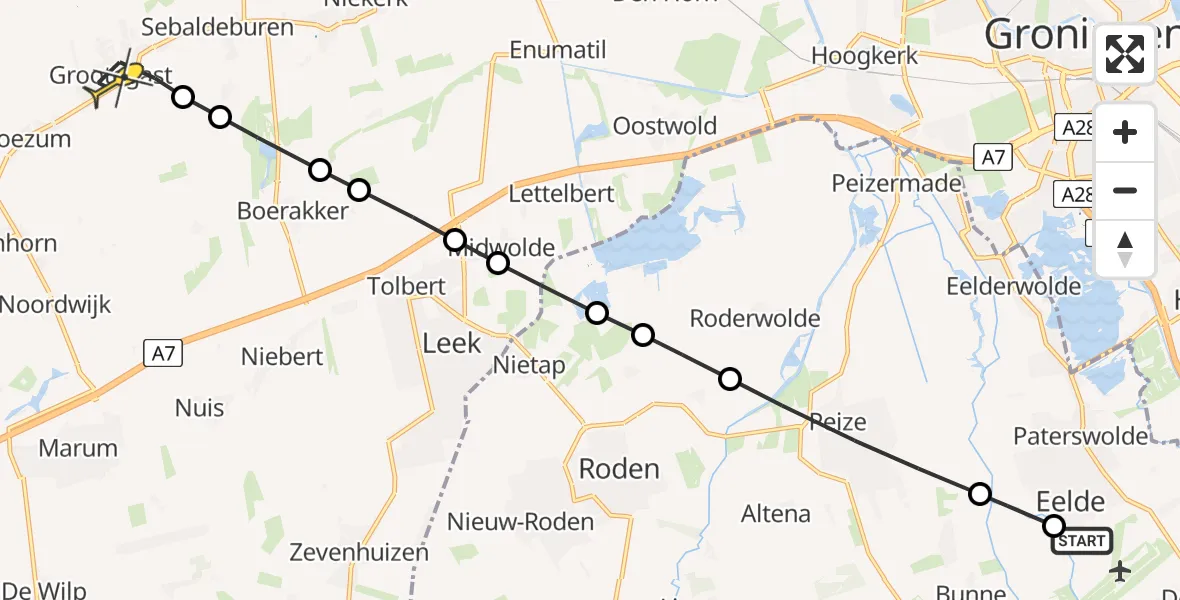 Routekaart van de vlucht: Lifeliner 4 naar Grootegast, Oosterloop