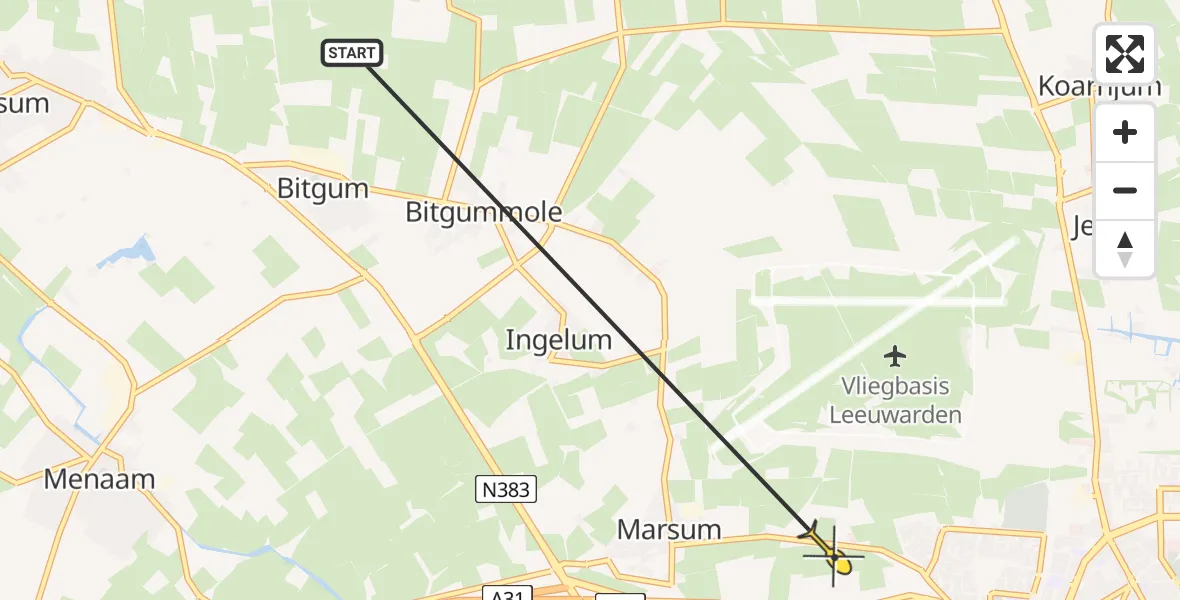 Routekaart van de vlucht: Ambulanceheli naar Leeuwarden, Poptawei