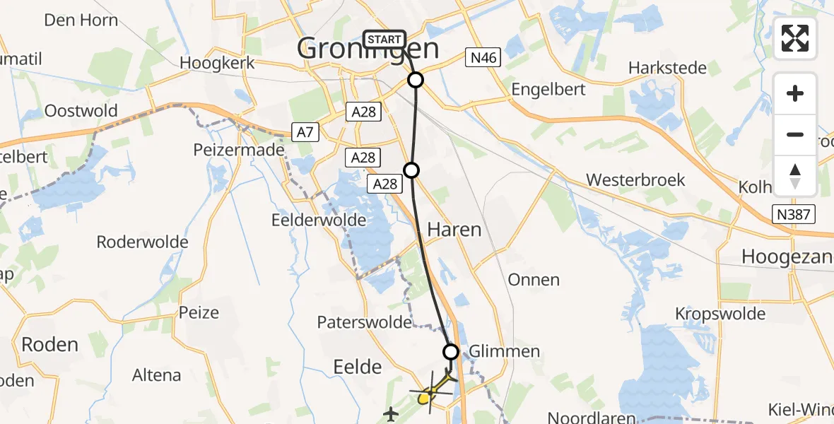Routekaart van de vlucht: Lifeliner 4 naar Eelde, Sontplein