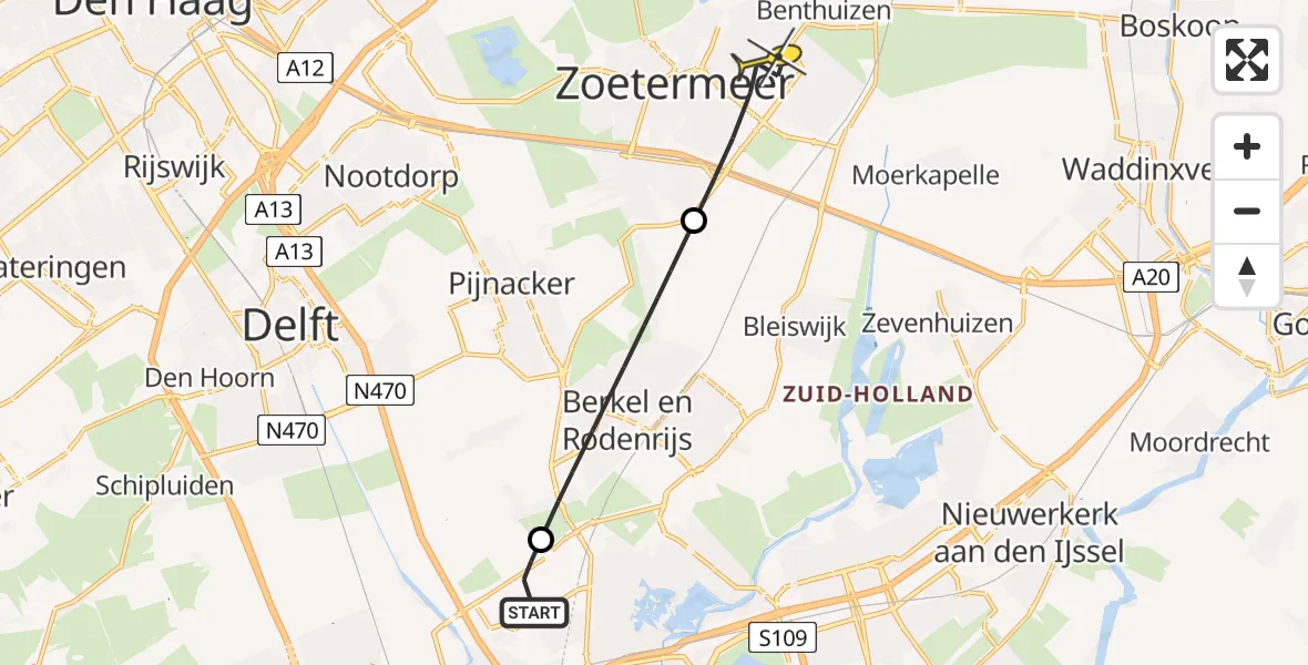 Routekaart van de vlucht: Lifeliner 2 naar Zoetermeer, Witlofakker