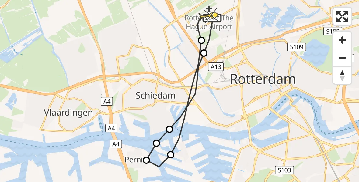 Routekaart van de vlucht: Lifeliner 2 naar Rotterdam The Hague Airport, Zestienhovensekade